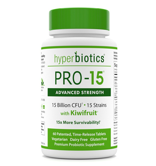 Hyperbiotics - Pro-15 Probiotic Advanced Strength with Kiwifruit 15 Billion CFU - 60 Tablets