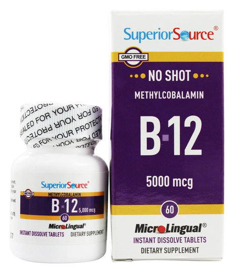 Superior Source - No Shot B12 Methylcobalamin 5000 mcg. - 60 Quick Dissolve Tablets