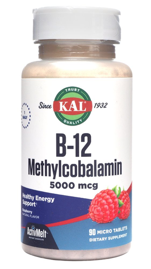 Kal - B12 Methylcobalamin Raspberry 5000 mcg. - 90 Micro Tablets