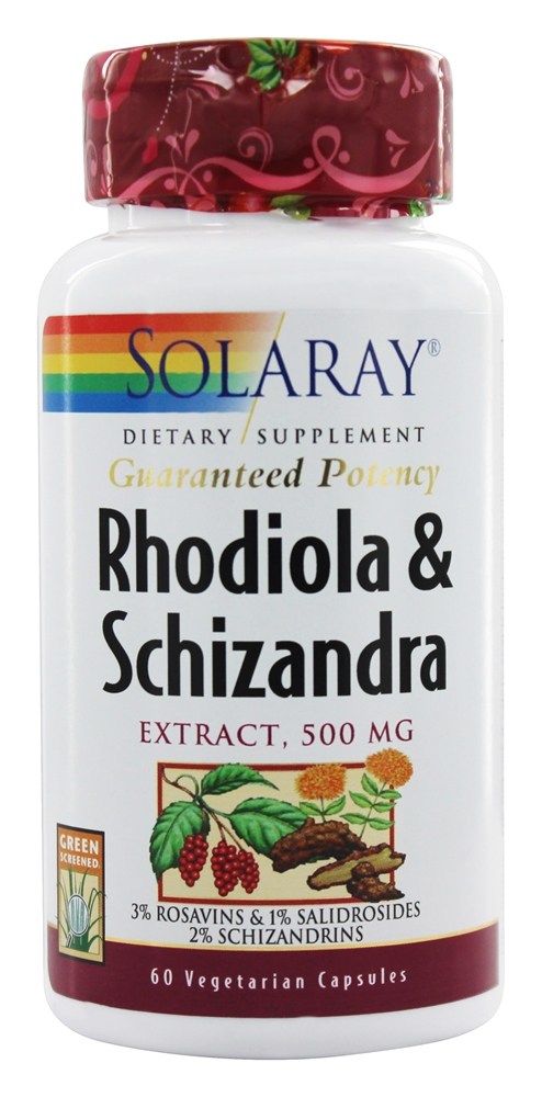 Solaray - Rhodiola and Schizandra Extract 500 mg. - 60 Vegetarian Capsules
