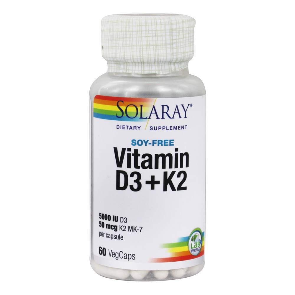 Solaray - Vitamin D-3 & K-2 - 60 Vegetarian Capsules