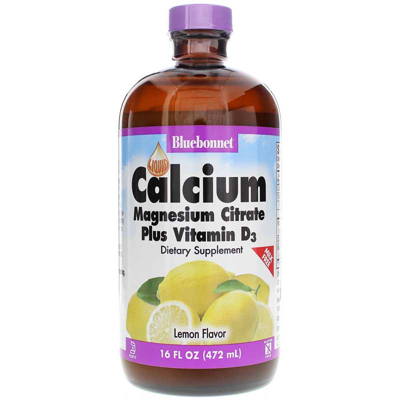 Bluebonnet Liquid Calcium Magnesium Citrate Plus Vitamin D3 Lemon 16 Oz