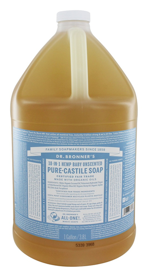 Dr. Bronners - 18-in-1 Hemp Pure Castile Liquid Soap Baby Unscented - 128 fl. oz. - 1 Gallon