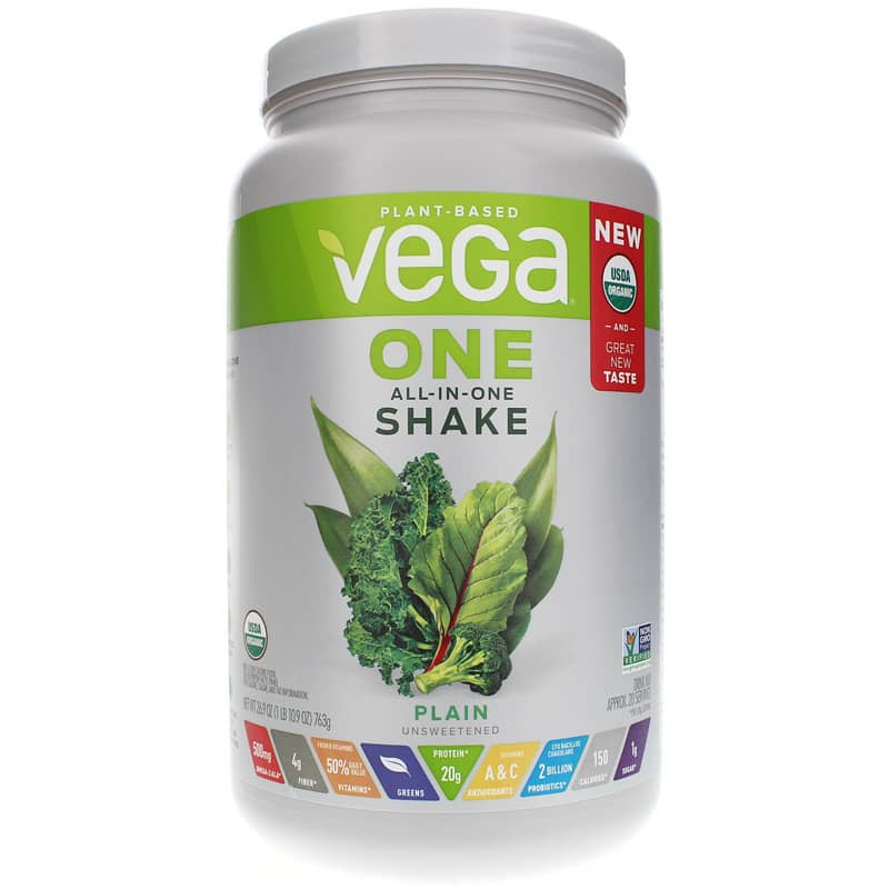 Vega One All-In-One Shake Organic Plain Unsweetened 26.9 Oz