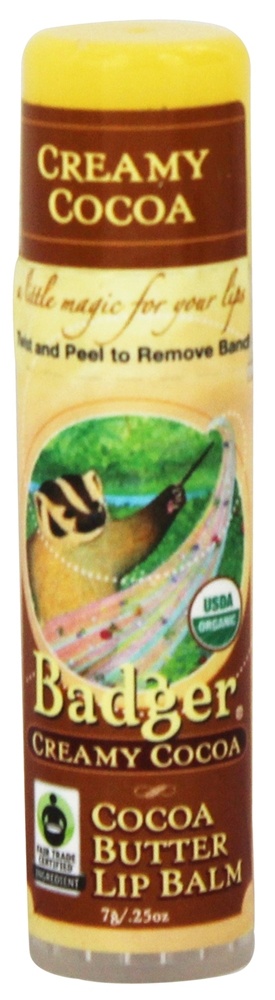 Badger - Certified Organic Cocoa Butter Lip Balm Stick Creamy Cocoa - 0.25 oz.