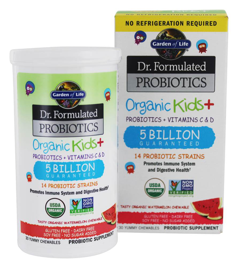 Garden of Life - Dr. Formulated Organic Kids Probiotics with Vitamins C & D Watermelon 5 Billion CFU - 30 Chewables