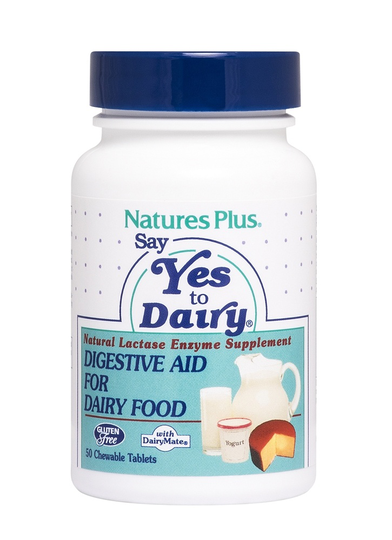 Natures Plus - Say Yes To Dairy Natural Lactase Enzyme Supplement - 50 Chewable Tablets