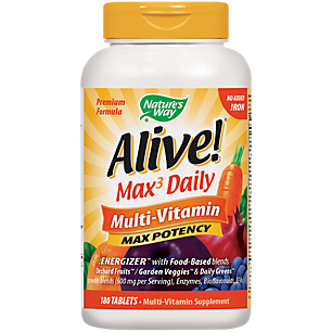 Alive! Whole Food Energizer Multivitamin - Max Potency - Iron Free (180 Tablets)