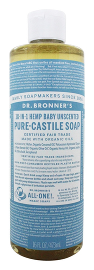 Dr. Bronners - 18-in-1 Hemp Pure Castile Liquid Baby Soap Unscented - 16 fl. oz.