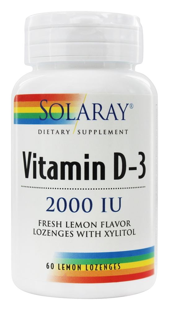 Solaray - Vitamin D3 With Xylitol Fresh Lemon Flavor 2000 IU - 60 Lozenges