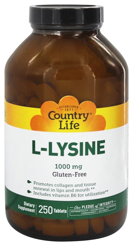 Country Life - L-Lysine Amino Acid Supplement with B6 1000 mg. - 250 Tablets