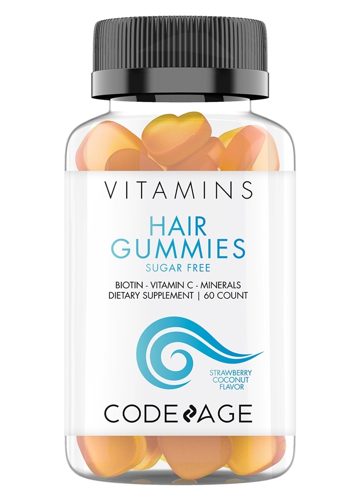 Codeage - Hair Gummies With Biotin Pantothenic Acid & Zinc Sugar-Free Strawberry Coconut Flavor - 60 Gummies