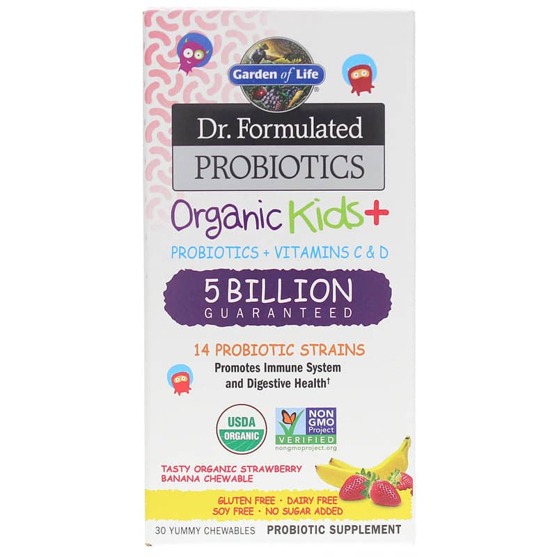 Garden of Life Dr. Formulated Probiotics Organic Kids + Strawberry Banana 30 Chewables