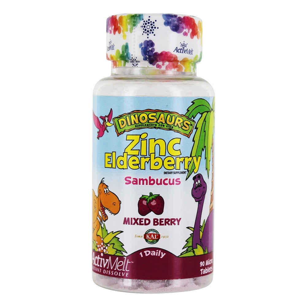 Kal - Dinosaurs Children's Zinc Elderberry Sambucus Mixed Berry - 90 Tablets