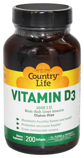 Country Life - Vitamin D3 1000 IU - 200 Softgels