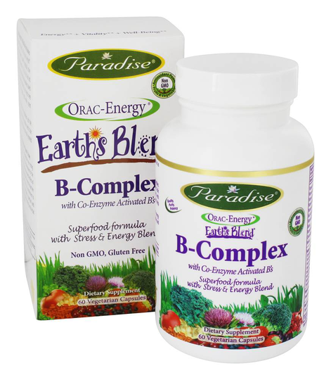 Paradise Herbs - Earth's Blend B-Complex with Co-Enzyme Activated B's - 60 Vegetarian Capsules