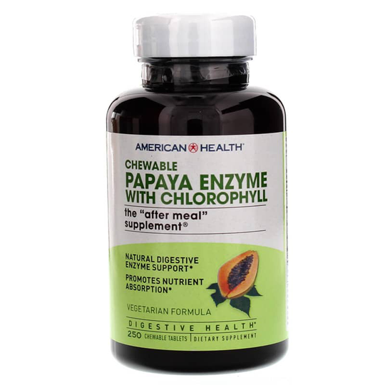 American Health Chewable Papaya Enzyme with Chlorophyll 250 Chewable Tablets