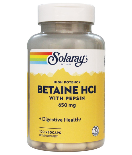 Solaray - High Potency Betaine HCl With Pepsin 650 mg. - 100 Veg Capsules