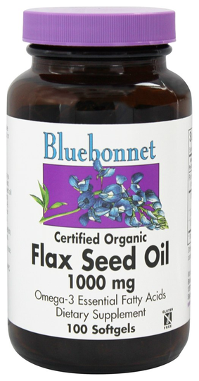 Bluebonnet Nutrition - Certified Organic Flax Seed Oil 1000 mg. - 100 Softgels