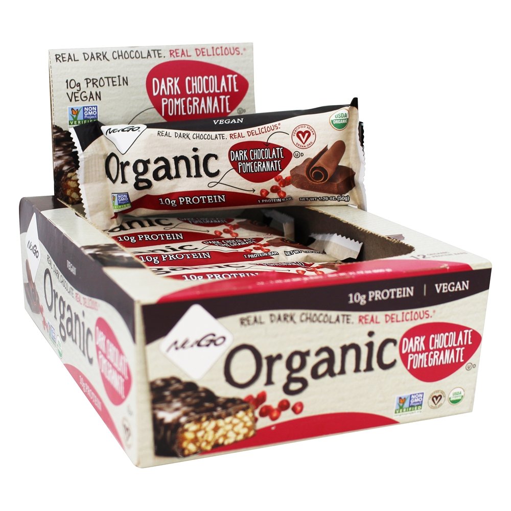 NuGo Nutrition - Organic Protein Bars Box Dark Chocolate Pomegranate - 12 Bars