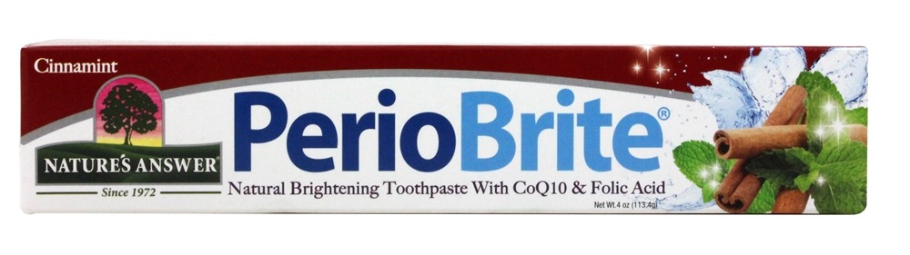 Nature's Answer - PerioBrite Natural Whitening Toothpaste with CoQ10 and Folic Acid Cinnamint Flavor - 4 oz.