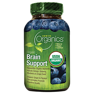 Organic Brain Support with Ginkgo, Ginseng, Blueberry & Grape Seed (60 Tablets)