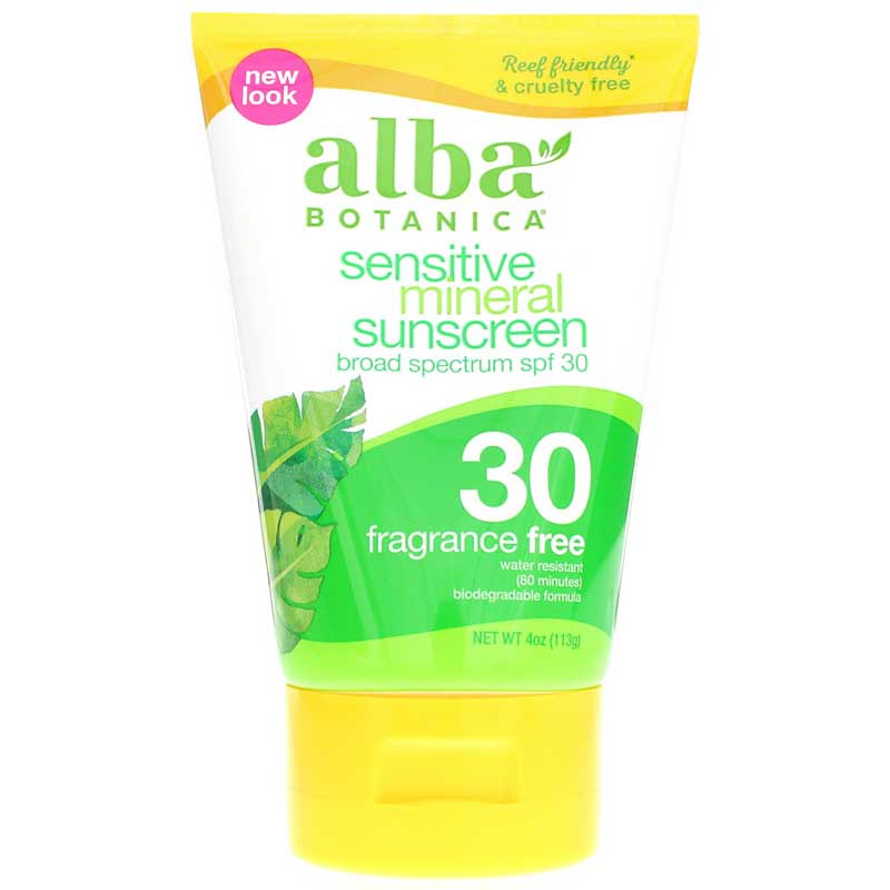 Alba Botanica Sensitive Mineral Sunscreen Fragrance Free SPF 30 4 Oz