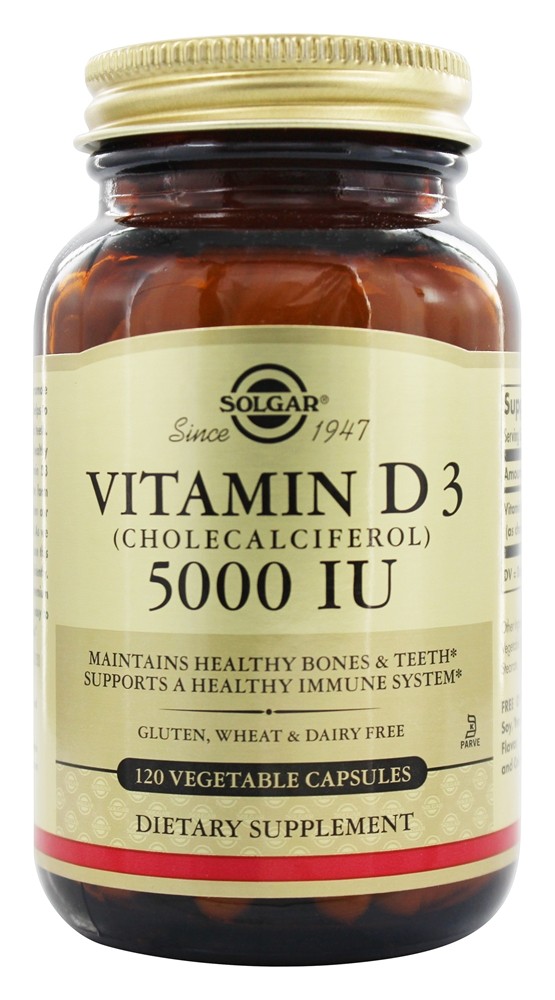 Solgar - Vitamin D3 Cholecalciferol 5000 IU - 120 Vegetarian Capsules
