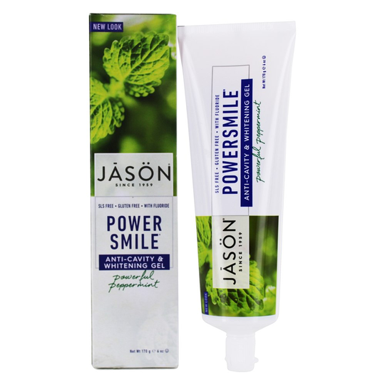JASON Natural Products - PowerSmile Anti-Cavity and Whitening Gel With Fluoride Powerful Peppermint - 6 oz.