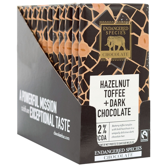 Endangered Species - Dark Chocolate Bars Box 72 Cocoa Hazelnut Toffee - 12 Bars