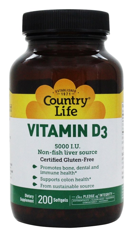 Country Life - Vitamin D3 5000 IU - 200 Softgels
