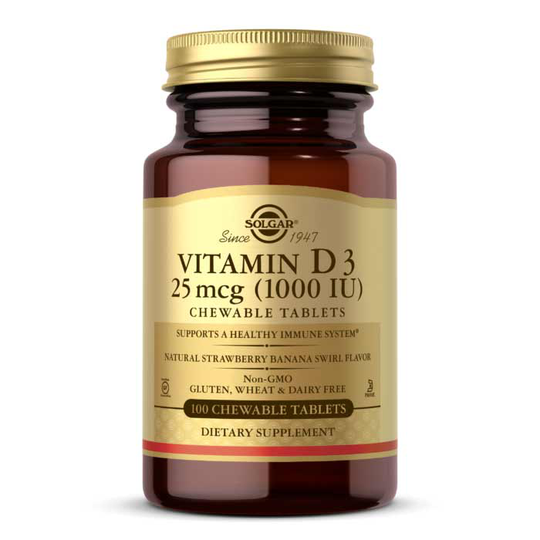 Solgar Vitamin D3 25 Mcg (1000 IU) Chewable Tablets 100 Chewable Tablets
