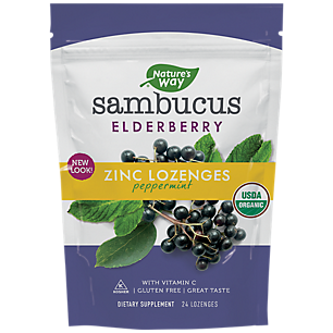 Organic Sambucus Elderberry Zinc Lozenges with Vitamin C - Peppermint (24 Lozenges)