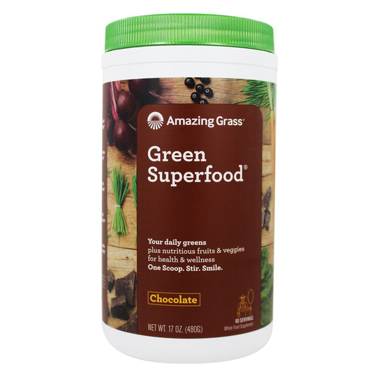 Amazing Grass - Green SuperFood Drink Powder 60 Servings Cacao Chocolate Infusion - 17 oz.