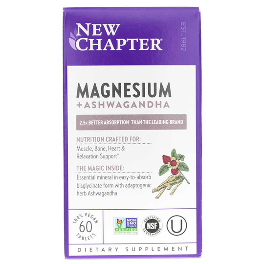 New Chapter Magnesium + Ashwagandha, 60 Vegan Tablets