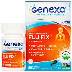 Flu Fix - Organic Homeopathic Flu Formula - Non-Drowsy - Acai Berry (60 Chewable Tablets)
