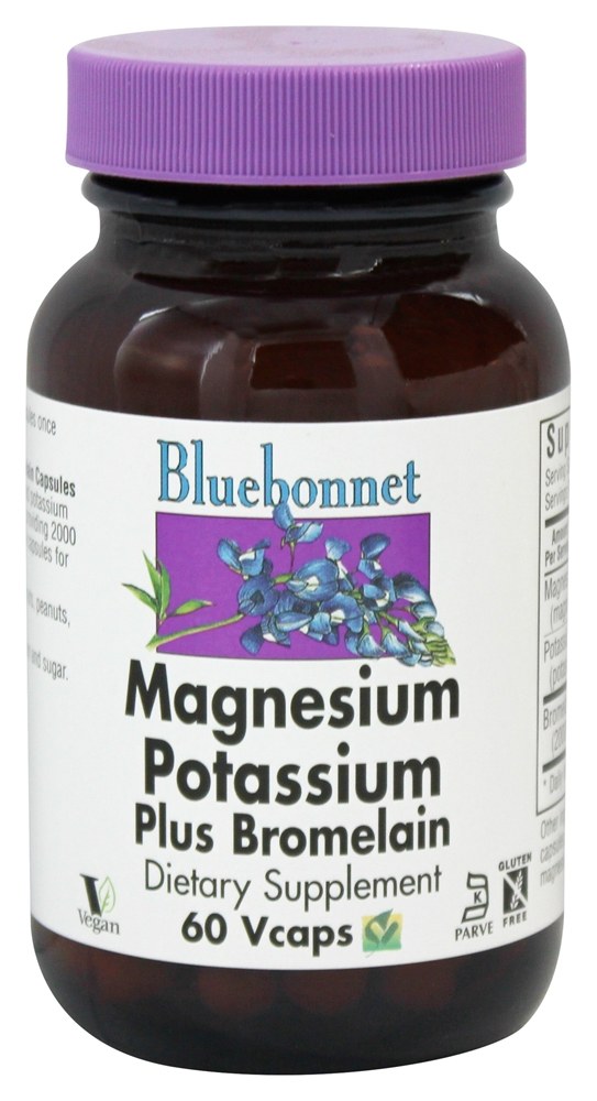 Bluebonnet Nutrition - Magnesium Potassium Plus Bromelain - 60 Vegetarian Capsules