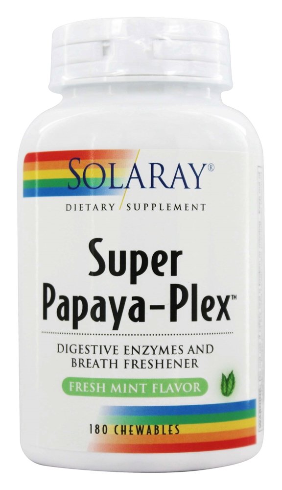 Solaray - Super Papaya-Plex Fresh Mint Flavor - 180 Chewable Tablets