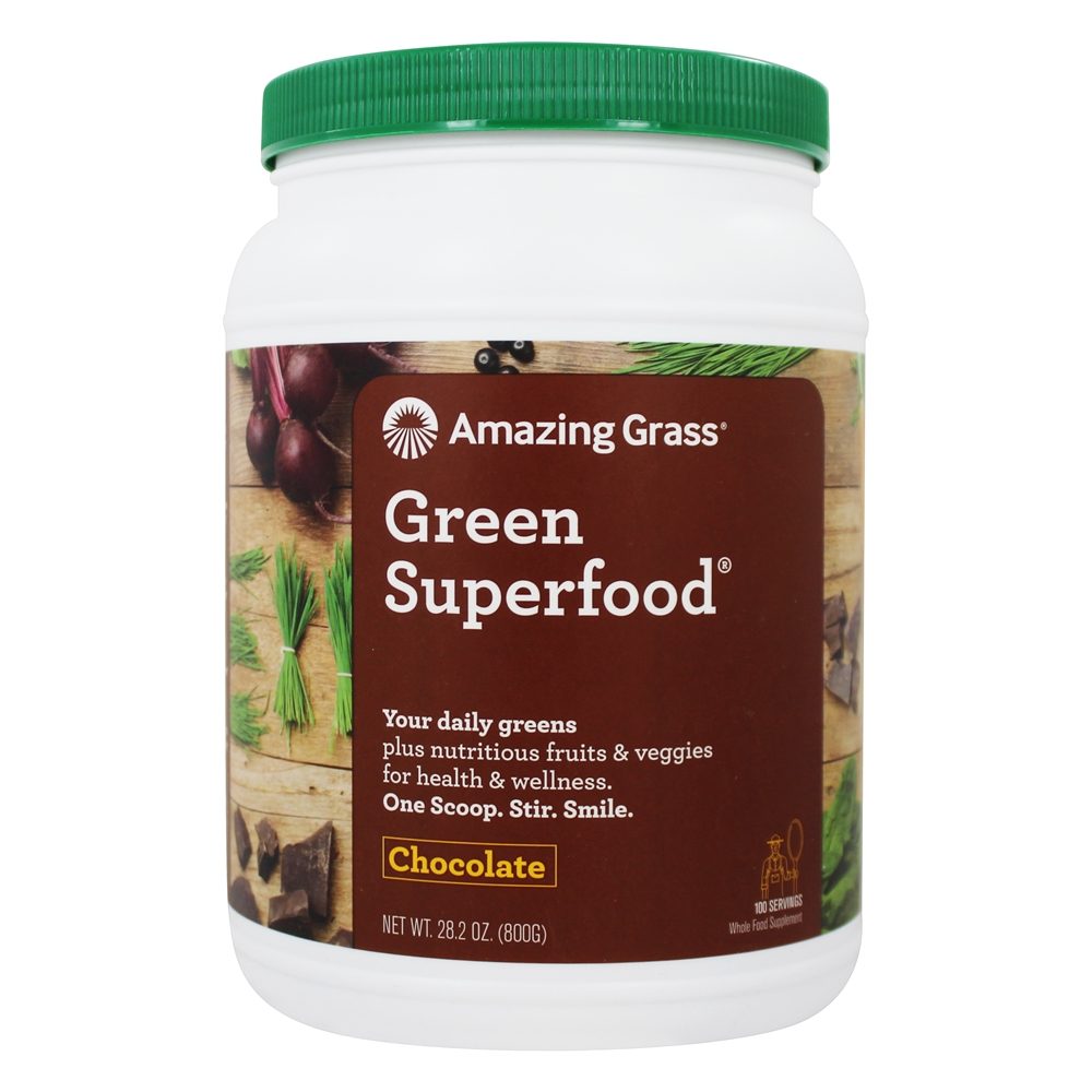 Amazing Grass - Green SuperFood Drink Powder 100 Servings Cacao Chocolate Infusion - 28 oz.