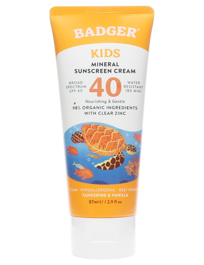 Badger - Kids Mineral Sunscreen Cream Tangerine & Vanilla Scent 40 SPF - 2.9 fl. oz.