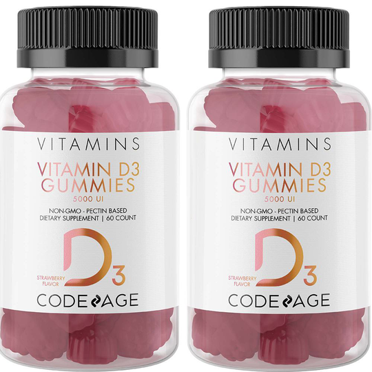 Codeage - Vitamin D3 Gummies Pectin-Based Chewable Vitamin D Supplement for Adult 2-Pack 5000 IU - 120 Gummies