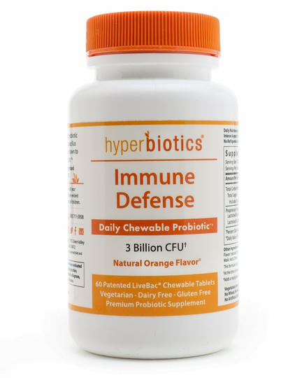 Hyperbiotics - Immune Defense Daily Chewable Probiotic Natural Orange Flavor 3 Billion CFU - 60 Chewable Tablets