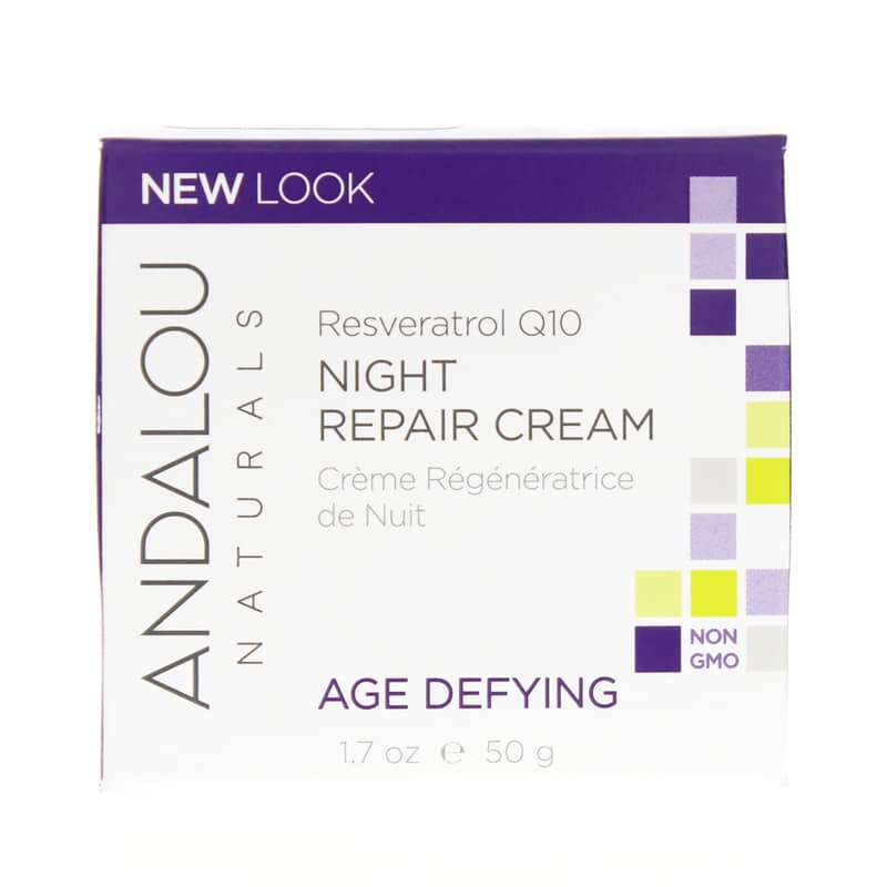 Andalou Naturals Resveratrol Q10 Night Repair Cream, Age Defying Formula 1.7 Oz