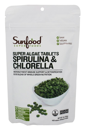 Sunfood Superfoods - Spirulina & Chlorella Super Algae Tablets - 4 oz.
