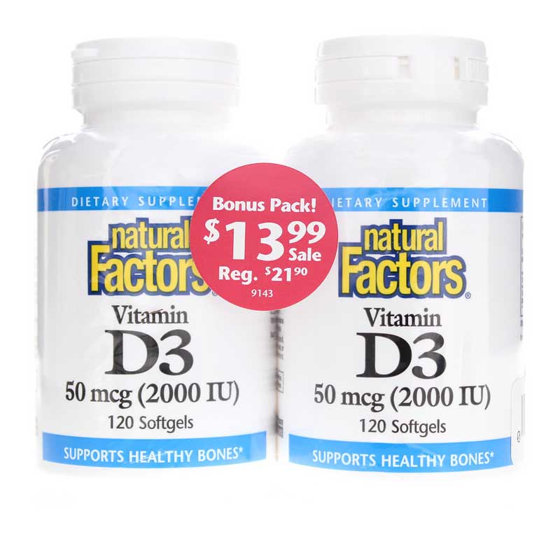Natural Factors Vitamin D3 2000 IU Bonus Pack 120 Softgels