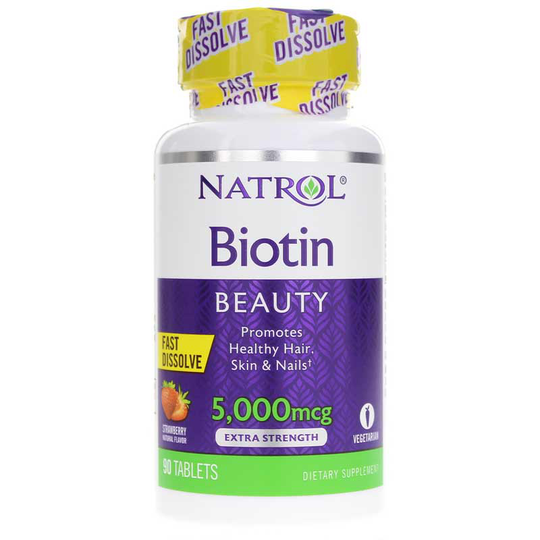 Natrol Biotin 5,000 Mcg Extra Strength Fast Dissolve 90 Strawberry Tablets