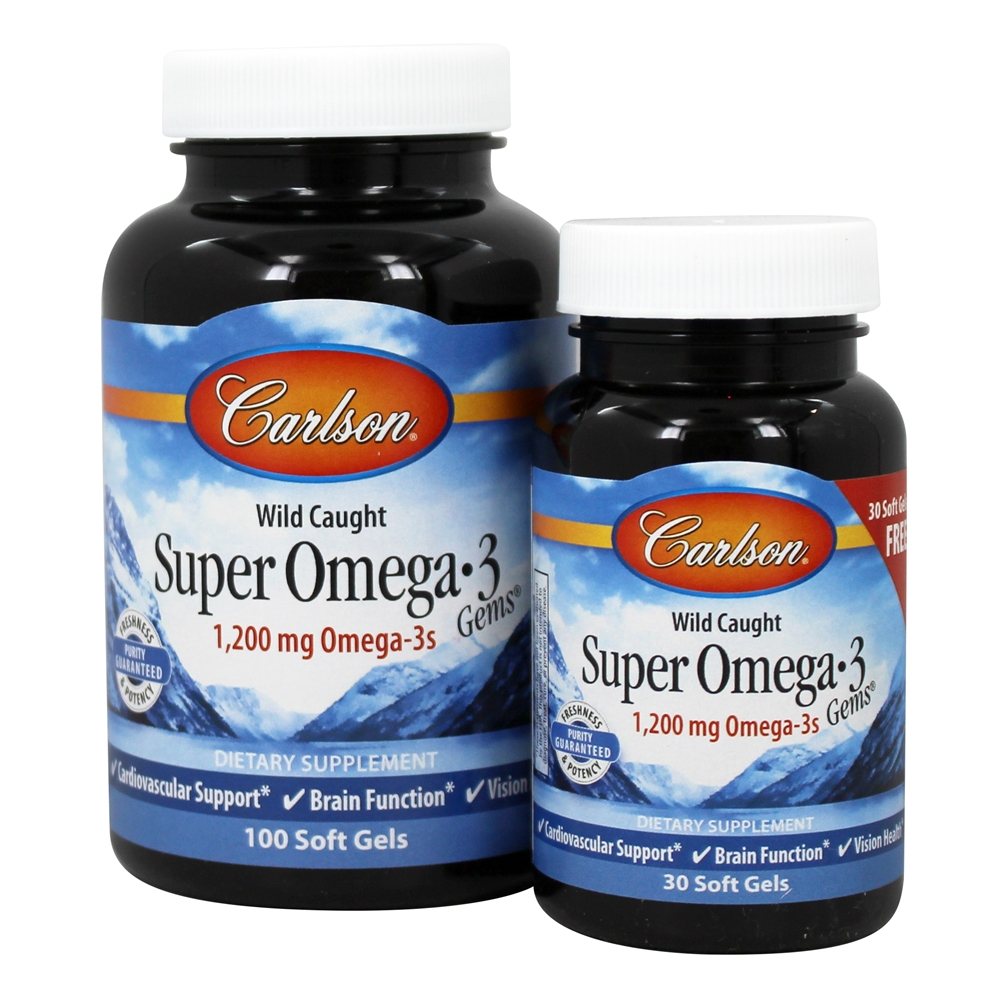 Carlson Labs - Super Omega-3 Gems Fish Oil Concentrate Bonus Pack 1200 mg. - 130 Softgels