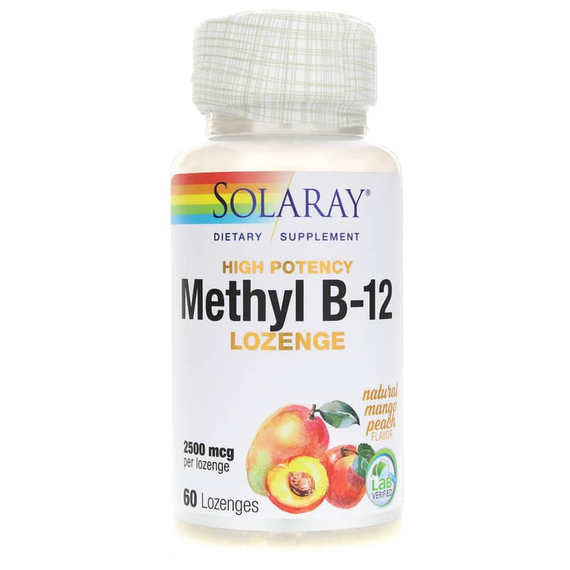 Solaray Methyl B-12 2500 Mcg with Sugar-Free Natural Mango Peach Flavor 60 Lozenges