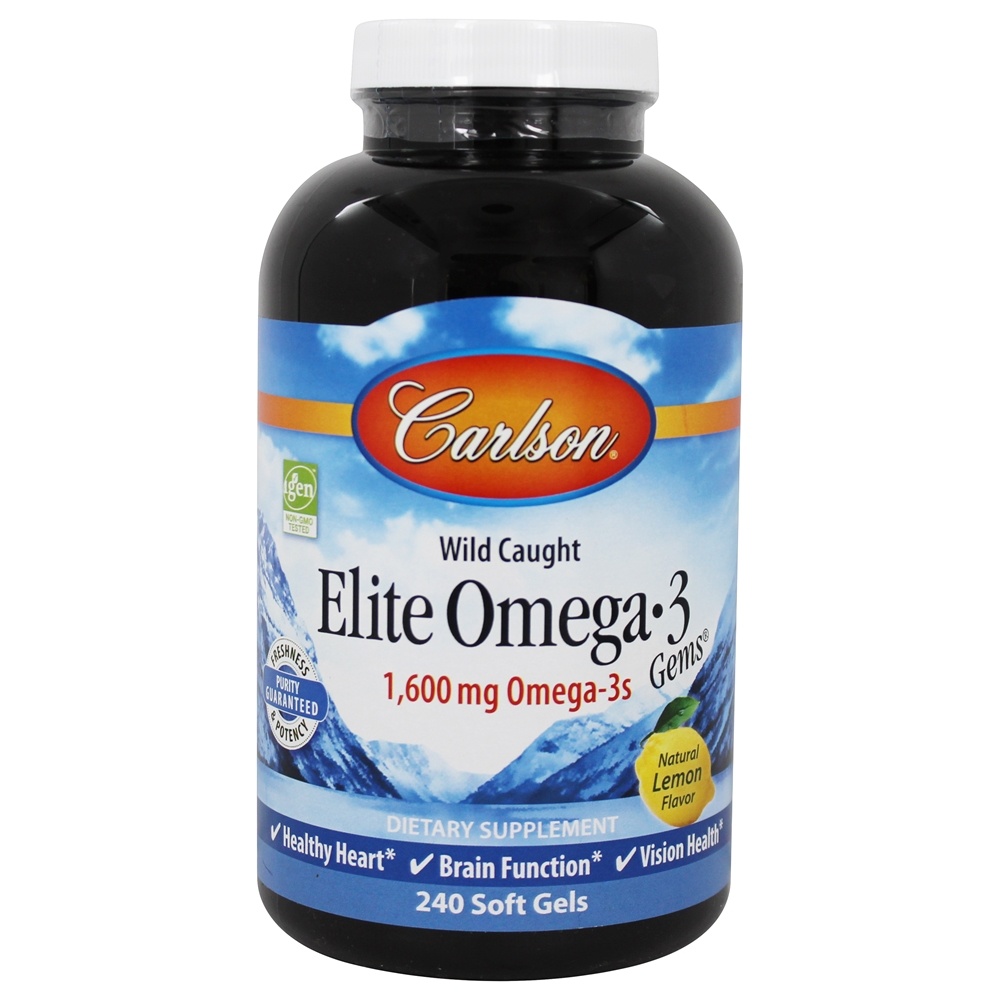 Carlson Labs - Norwegian Elite Omega-3 Gems Fish Oil Professional Strength Lemon Flavored 1250 mg. - 240 Softgels