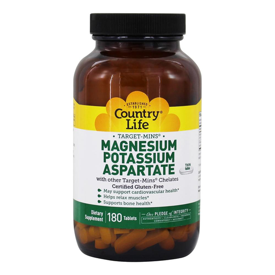 Country Life - Target-Mins Magnesium Potassium Aspartate - 180 Vegetarian Tablets
